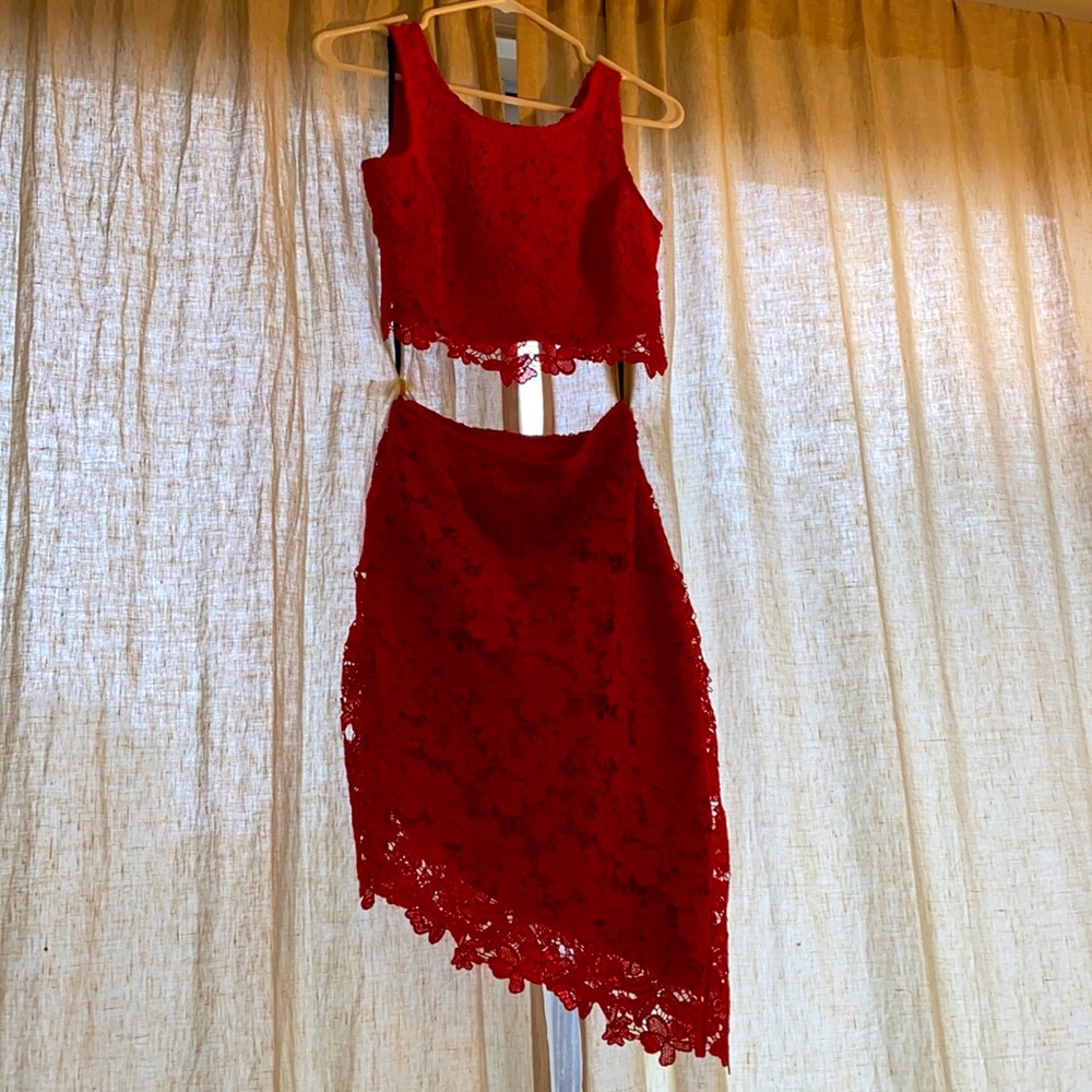 Bebe- red lace, two piece dress <3